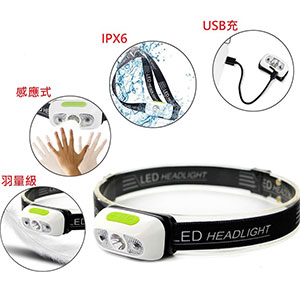 3瓦 頭燈 140流明 充電 4段式 LED燈具 極致輕量級 感應式開關
